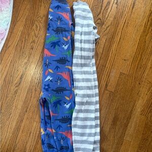 Hanna Andersson Gray Striped and Blue Dinosaur Pajama Set 3T